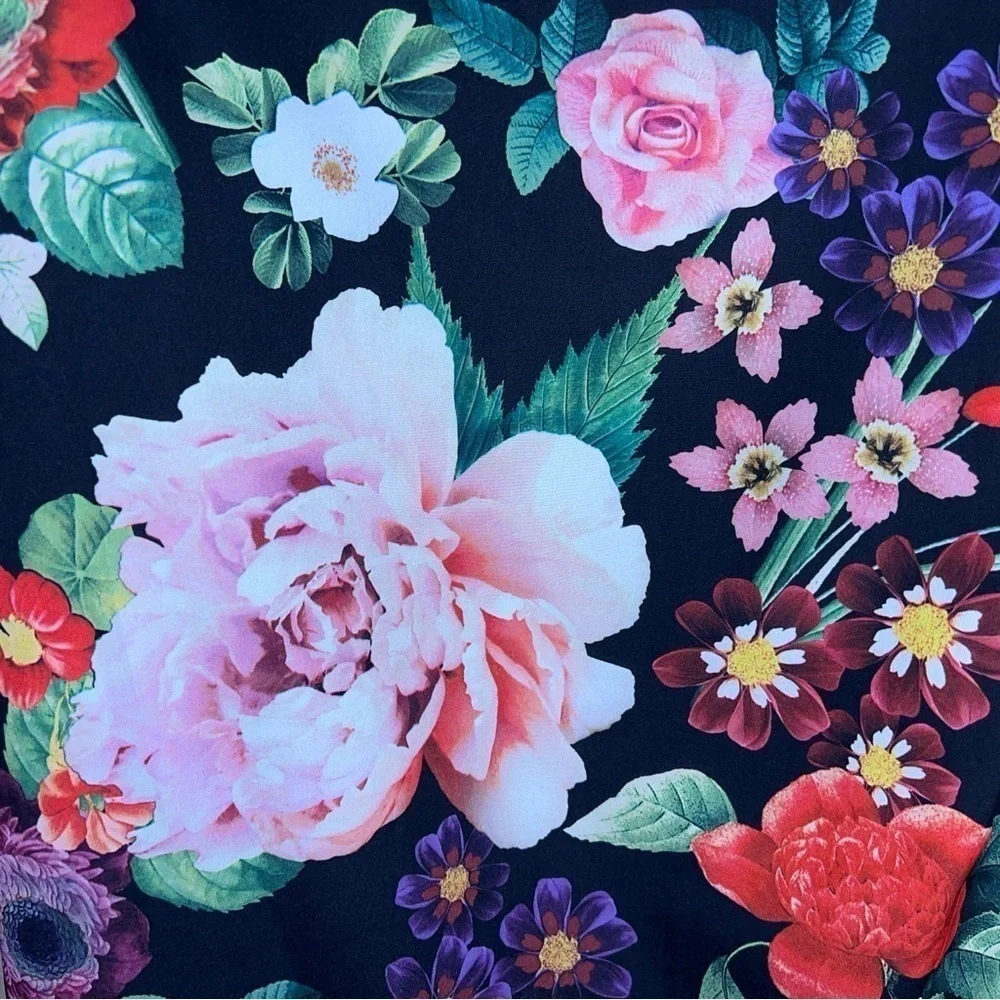 XS NEW YORK AND CO BLACK FLORAL SLEEVELESS BLOUSE LIGHTWEIGHT TOP COLORFUL
